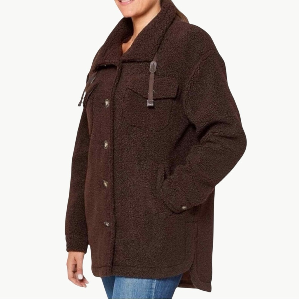 Koolaburra UGG Sherpa Longline Jacket Size XS Olive Green Oversized Cozy - Picture 10 of 10